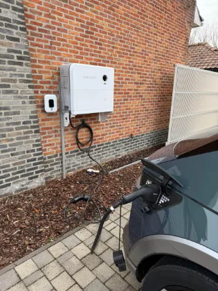 Omvormer met laadpunt wagen aan de lader